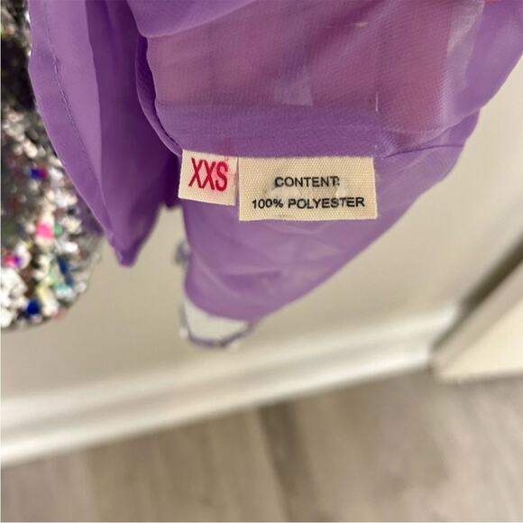 CeliaB Wonderer Silver Sequins Floral Statement Puff Sleeves Mini Dress NEW XXS - Picture 12 of 14